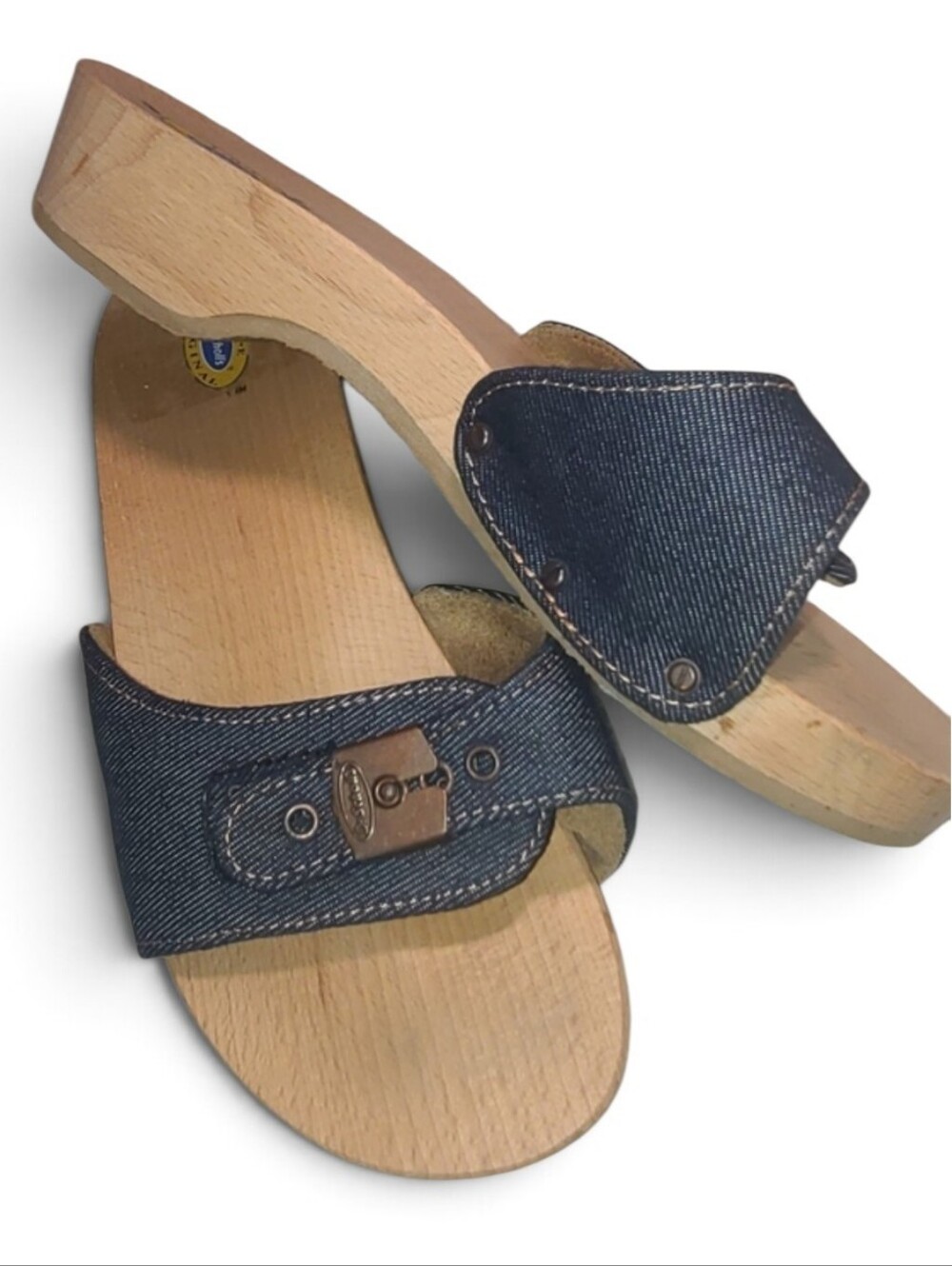 Dr. Scholls Wooden Sole Denim Slide Vintage Americana Made In Italy Cottagecore